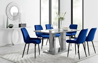 Furniturebox Imperia 6 Grey Dining Table & 6 Pesaro Black Leg Chairs in Navy