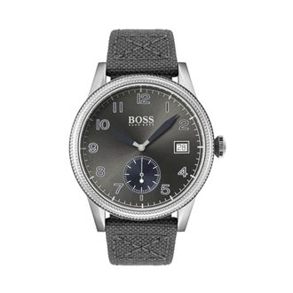 HUGO BOSS Grand Prix Horloge - unisex - Accessoires - Grijs - Maat: ONE Size Leer