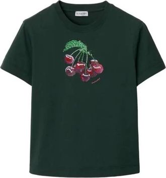 Burberry Crystal-Embellished Cherry Cotton T-Shirt, Size XX-Small