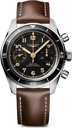 Longines Spirit Pilot Flyback Leather Strap Watch, 39.5mm in Black at Nordstrom