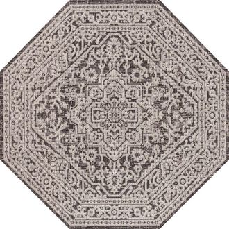 Jonathan Y Designs Sinjuri Medallion Textured Weave Octagon Indoor/Outdoor Area Rug in Gray/black at Nordstrom, Size 8Ft 0In X 8Ft 0In