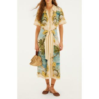 Farm Rio Royal Sea Tie Waist Midi Dress in Royal Sea Multicolor at Nordstrom, Size Xx-Small