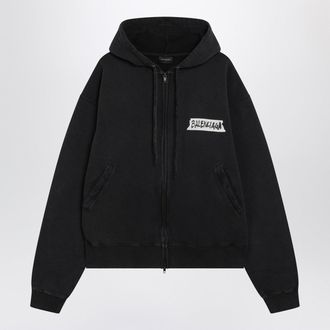 Balenciaga Black Washed Masking Tape Oversize Hoodie