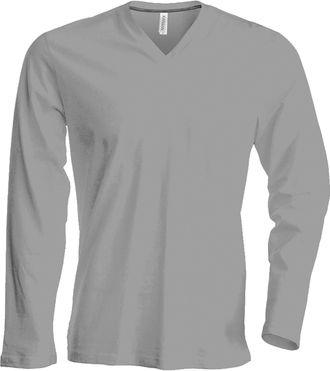 Kariban Mens Slim Fit Long Sleeve V Neck Plain Colours Cotton T-Shirt