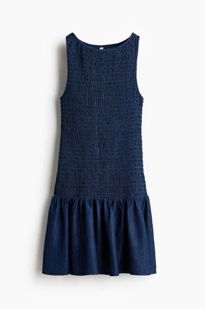 H&M Smocked Denim Dress in Dark Denim Blue at Nordstrom, Size Xx-Large