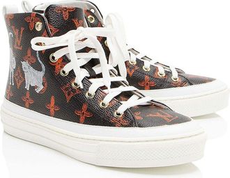 Louis Vuitton Womens Leather Limited Edition Catogram Canvas Stellar Sneaker (Authentic Pre-Loved)