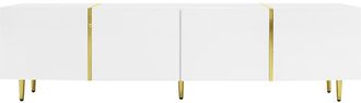 Urban Meuble Mueble de tv lacado en blanco con detalles dorados, 4 puertas