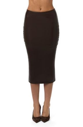 Naked Wardrobe Faux Leather Midi Skirt in Dark Chocolate at Nordstrom Rack, Size X-Small