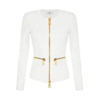 Elisabetta Franchi Truien & Vesten, Dames, Wit, S, Gebreide cardigan met rits