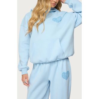 Edikted Major Love Logo Hoodie in Light-Blue at Nordstrom, Size X-Large