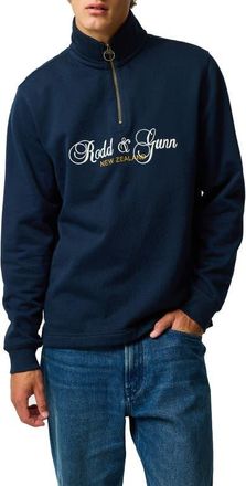 Rodd & Gunn Jubilee Embroidered Logo Cotton French Terry Quarter Zip Pullover in Eclipse at Nordstrom, Size Xxx-Large