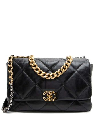 Chanel Black Lambskin 19 Maxi Flap Shoulder Bag (Authentic Pre-Loved)