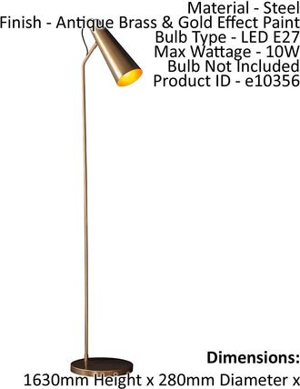 Loops Floor Lamp Light Antique Brass & Gold Effect Paint 10W LED E27 Standing