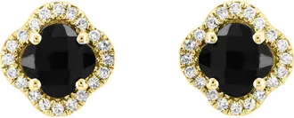 Effy 14K Yellow Gold Onyx Clover & Diamond Halo Earrings in 14K Gold at Nordstrom