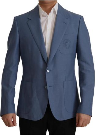 Dolce & Gabbana Blauwe Logo Blazer Jas - Heren - Blazers - Blauw - M - Katoen - Jassen