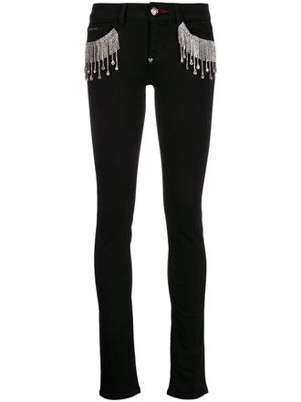 Philipp Plein crystal fringe-embellished skinny jeans - Black