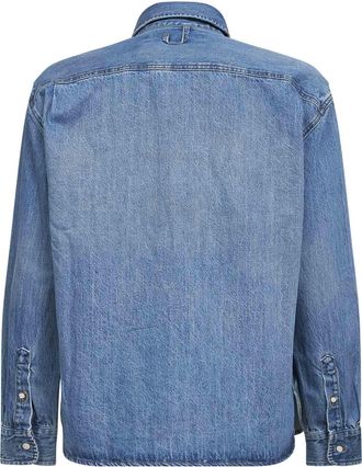 Jacquemus Mens Blue Denim Shirt With Logo Cotton
