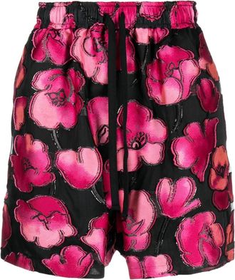 4sdesigns floral-print drawstring shorts - men - Polyester/Silk/Cotton/Cotton - 50 - Black