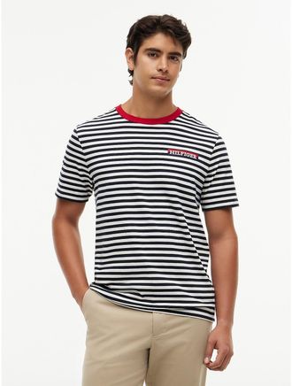 Tommy Hilfiger Mens Striped Hilfiger Logo T-Shirt - White - XXXL