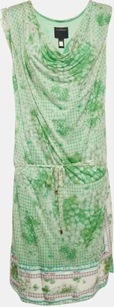 Roberto Cavalli Green Jersey Cowl Neck Mini Dress