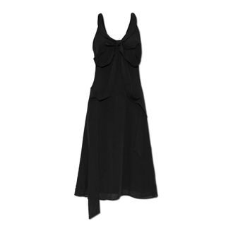 Acne Studios Kleedjes, Dames, Zwart, S, Polyester, Zijden Midi Jurk met Strik