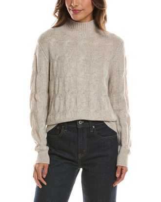 Fort&eacute; Cashmere Cable Mock Neck 100% Cashmere Sweater