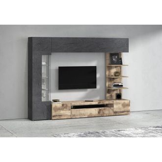 Dmora Pared Modular Galatina, Mueble De Sal&oacute;n 8 Estantes, Puerta Abatible, Hecho En Italia, 12 Espacios, 245x40x191.2h Cm Marr&oacute;n Arce