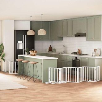 vidaXL Puerta Para Perros Plegable 9 Paneles Madera &Aacute;lamo Blanca 450cm Vidaxl