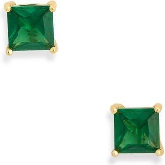 Nordstrom Rack Princess Cut Cubic Zirconia Stud Earrings in Emerald- Gold at Nordstrom Rack