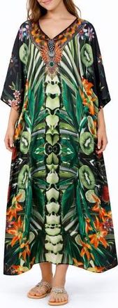 Ranee&rsquo;s Print V-Neck Maxi Caftan in Green at Nordstrom Rack