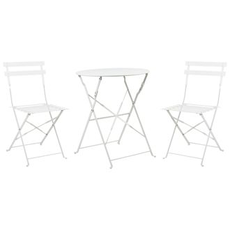Beliani Conjunto De Balc&oacute;n De Metal Blanco Mesa Redonda Sillas De Acero Exterior Fiori