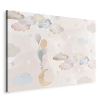 OEM Imagen - Luna De Cuento De Hadas - Luna En Tonos Pastel Con Globos Entre Nubes Coloridas Y Estrellas En Colores Suaves Sobre Un Fondo Claro/cielo De C