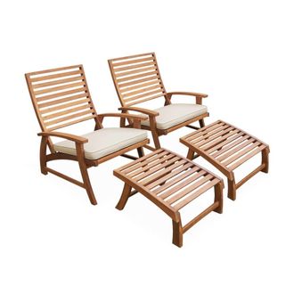 Sweeek Silla con reposapi&eacute;s de madera, set de 2, teck