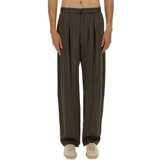 Christophe Lemaire Wide Trousers, male, Green, Size: XL Belted Relaxed Pants