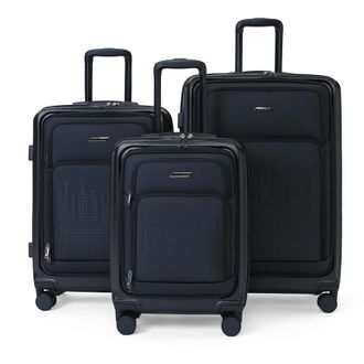 Infinity Leather Hybride hardschalige kofferset ABS+PU zwart, 8 wielen, voorvak