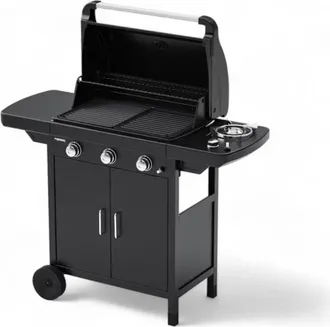 Campingaz Barbecue a gas 3 fuochi in acciaio con ruote fornello laterale e griglia in ghisa smaltata Compact exs
