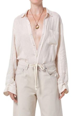 Citizens Of Humanity Kayla Button-Up Linen Shirt in Pale Stone at Nordstrom, Size X-Small