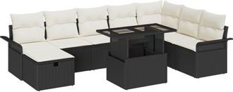 vidaXL Garden Sofa Set with Cushion 9 pcs Black Poly rattan Vidaxl