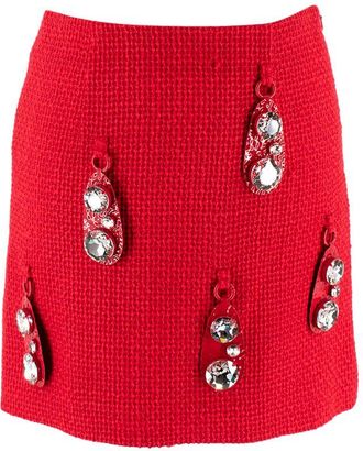 Area Red Crystal Embellished Mini Skirt Size XXS
