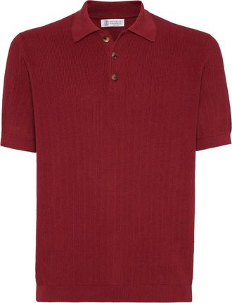 Brunello Cucinelli Polo in cotone con ricamo logo - Rosso