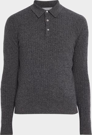 Neiman Marcus Men & apos;s Cashmere Slim Rib-Knit Polo Sweater