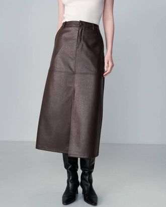 Grace & Mila Nory Pleather Skirt In Chocolate
