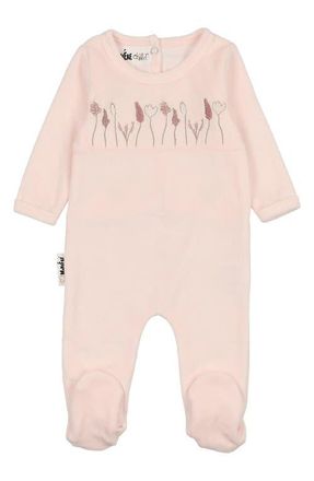 Maniere Garden Embroidered Footie in Powder Pink at Nordstrom, Size Newborn