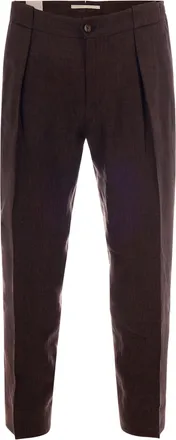 BRIGLIA 1949 Pantalone Portobello Brown Trousers with Pleats and Central Crease