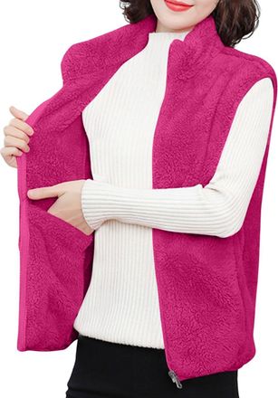 Generic Womens Fleece Gilet Sleeveless Zip-Up Teddy Jacket Winter Body Warmers Soft Fluffy Sherpa Vest Casual Comfortable Plush Waistcoat with Pockets Hot Pin