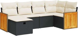 vidaXL Set De Sof&aacute;s De Jard&iacute;n 6 Piezas Y Cojines Rat&aacute;n Sint&eacute;tico Negro Vidaxl