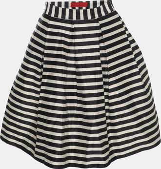 Carolina Herrera White/navy Blue Stripe Silk Blend Pleated Midi Skirt