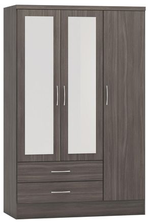 Seconique Nevada 3 Door 2 Drawer Mirrored Wardrobe in Black