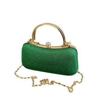 Generic Glitter Evening Banquet Bag, Clutch Handbag with Chain, Retro Rhinestone Crossbody Bag, Portable Purse Chain Bag for Wedding Party(Green)