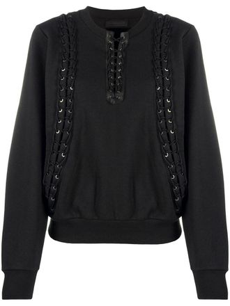 Diesel lace-up rib-trimmed sweatshirt - women - Cotton/Polyester - L